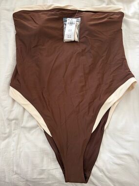 Abercrombie - brand new with tags- High-Waist Brown & Cream One-Piece Swimsuit